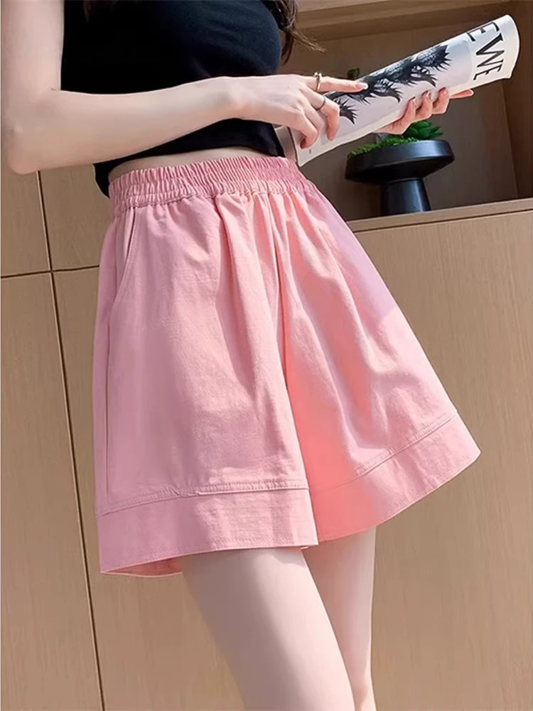 

High Waist Cotton Linen Casual orts Women Summer plus Size Small Figure Loose Sports A-Line Five-Quarter Mid-Pants
