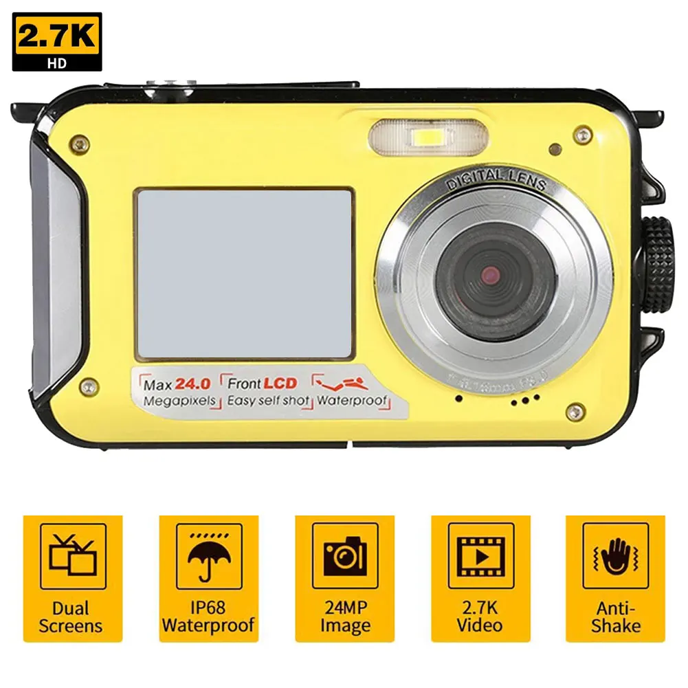 

48MP HD Digital Camera Dual-Screen Waterproof 1080P Anti-Drop Camera Snorkeling Swimming Surfing and Drifting Diving Camera