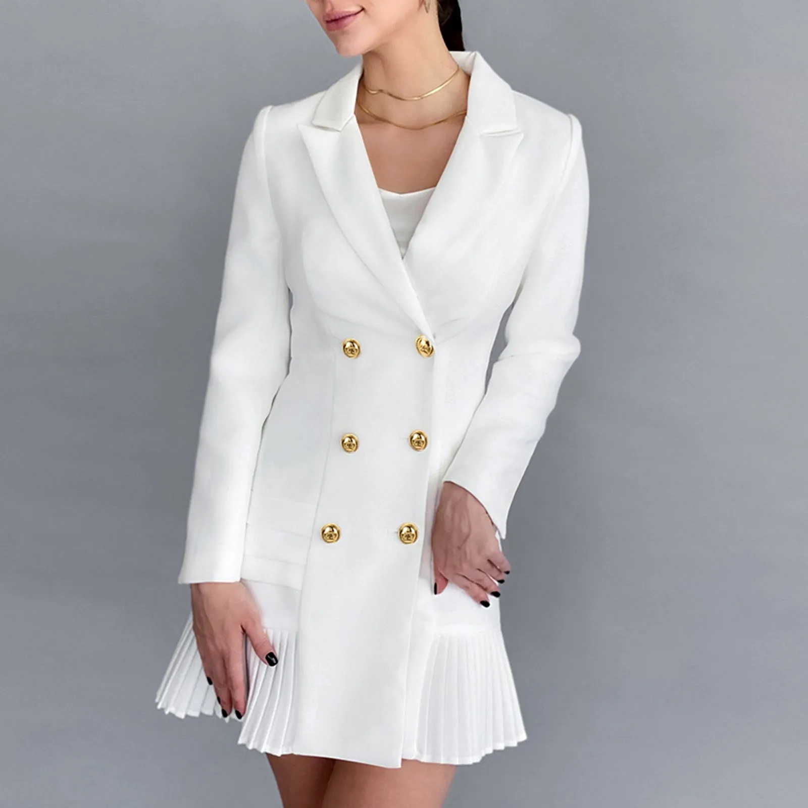 

Fashion 2023 Runway Designer Dress Women Elegant Double Breasted A Line Suit Dress Long Sleeve Notched Collar Office Lady Dress