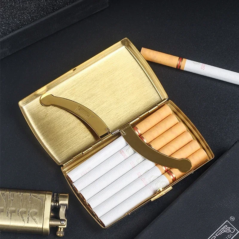 Brass Tobacco Case Pocket Cigarette Box 12 Capacity Anti-Pressure Smoking Storage Case with Clip