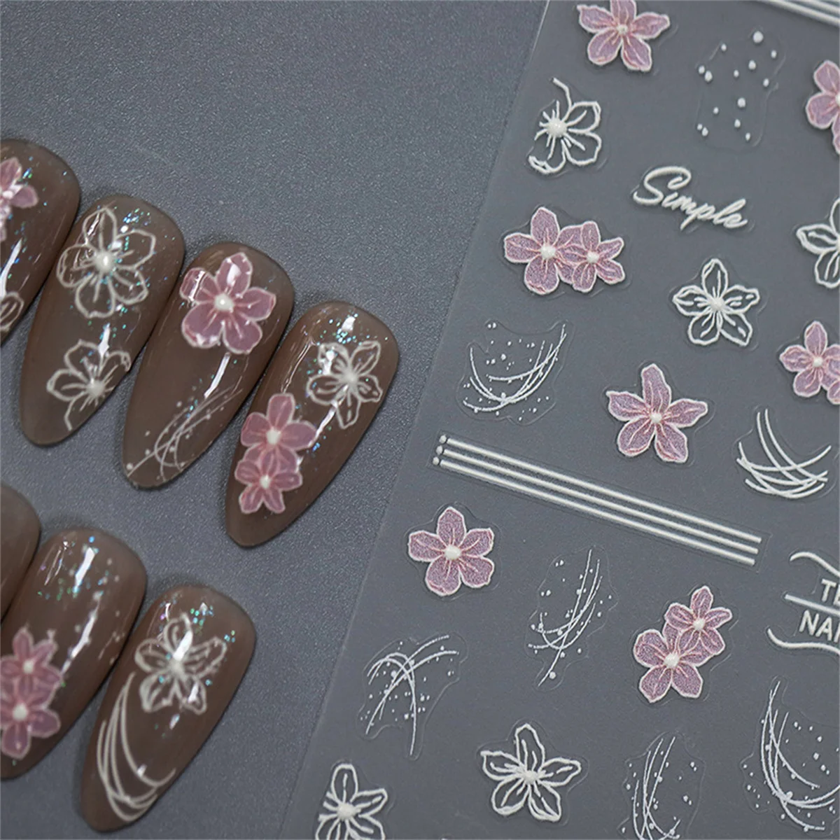 Autocollants 5D en Relief pour Nail Art, Décalcomanies de Manucure, Rose, Blanc, Adhésif, Décorations, Estampage à Chaud, 1 Pièce