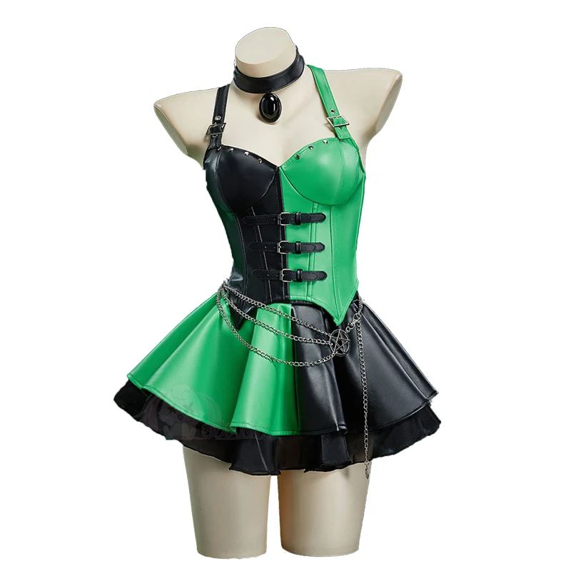 costume-de-cosplay-anime-shego-pour-femmes-robe-sexy-sans-manches-en-cuir-collier-uniforme-fantaisie-vetements-de-fete-de-carnaval-d'halloween
