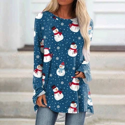 Christmas Snowman 3d Print Long Sleeve T-shirt Women Fashion Crewneck Long Tunic Tops Women Falls Wine Glass Clothing Femme Tops