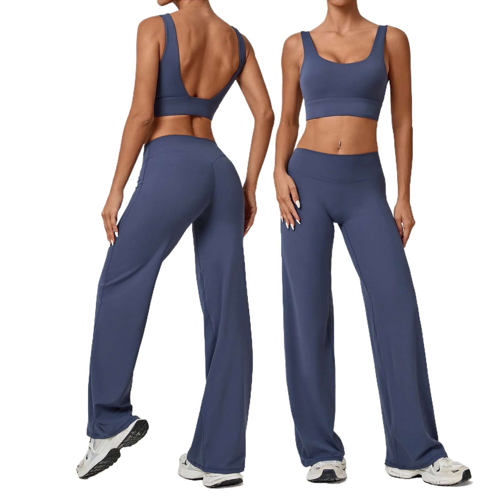 

2-х предметный комплект для йоги, женский спортивный костюм, бюстгальтер с открытой спиной, широкие брюки, спортивная одежда, одежда для тренировок в тренажерном зале, спортивный костюм для фитнеса, спортивный костюм