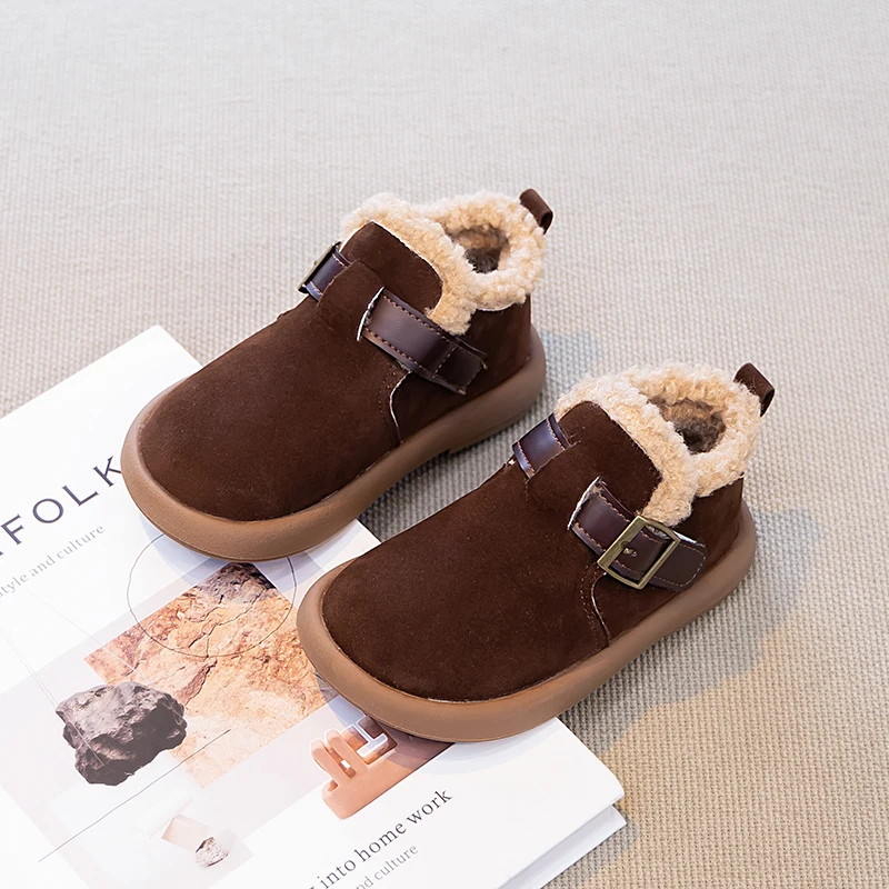 2026 New Children's Thick Soled Non Slip Casual Cotton Boots with Fashionable Buckle and Comfortable Boots