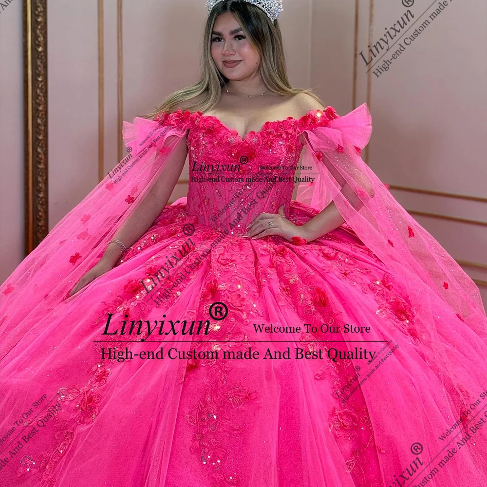 Wspaniała suknia Quinceañera 2025 z odkrytymi ramionami, brokatowymi aplikacjami, suknia balowa na przyjęcie urodzinowe dla dziewczynki, szyta na miarę vestidos de gala