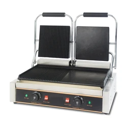 Commercial Electric Two Plates Grill Griddle and Panini Press  Sandwich Steak Fried Machine Barbecul Teppanyaki Beef Steak