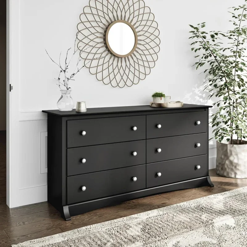 Prepac Sonoma bedroom furniture: Black double dresser for bedroom, chest of drawers, traditional bedroom dresser, 59 