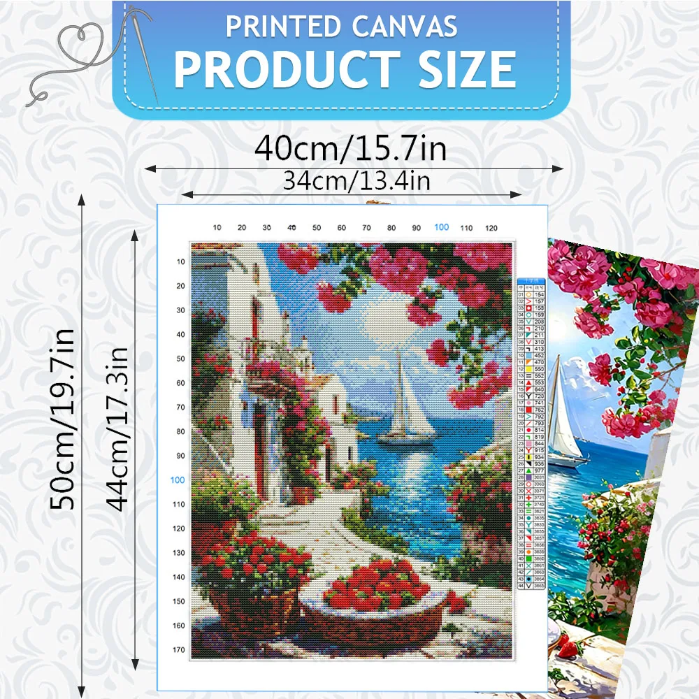 HUACAN Cross Stitch Kit Seaside Landscape 11CT Embroidery Sets House Adult Crafts Hand Sewing Home Decor