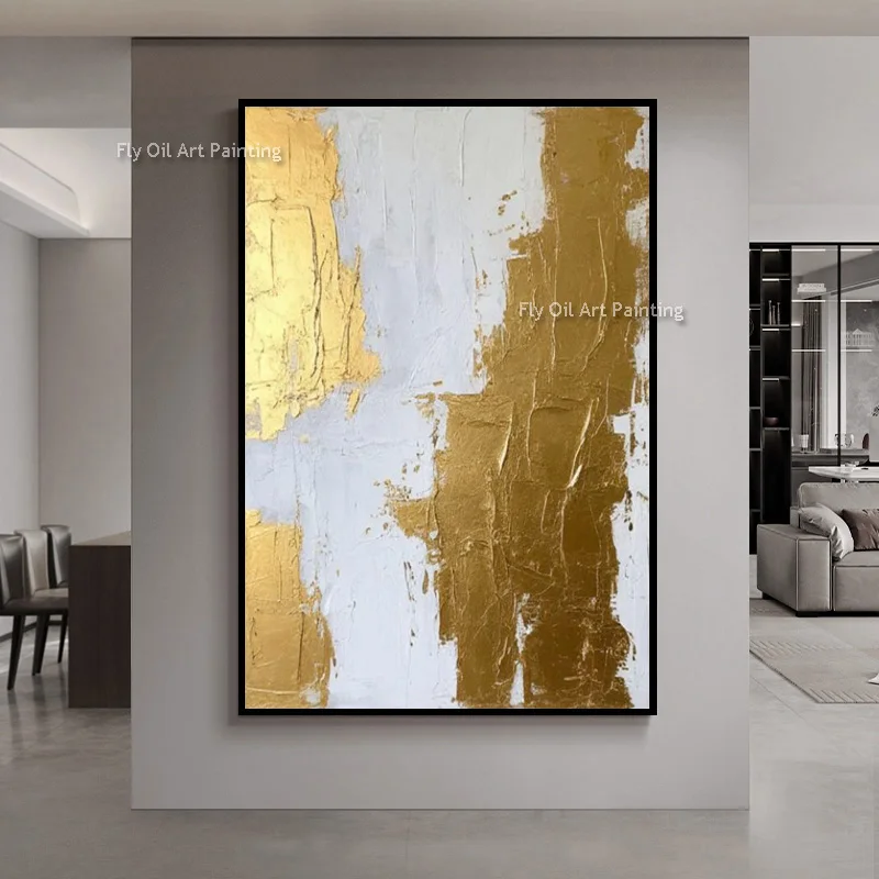 Knife-wrought white gold textured art, vertical block abstract artwork, contemporary minimalist living room decor