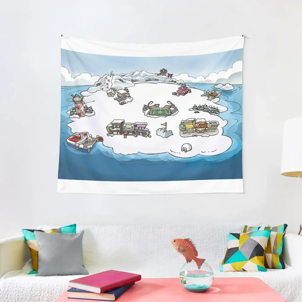 Club Penguin Map Tapestry Room Decorating Aesthetic Wallpapers Home Decor Tapestry