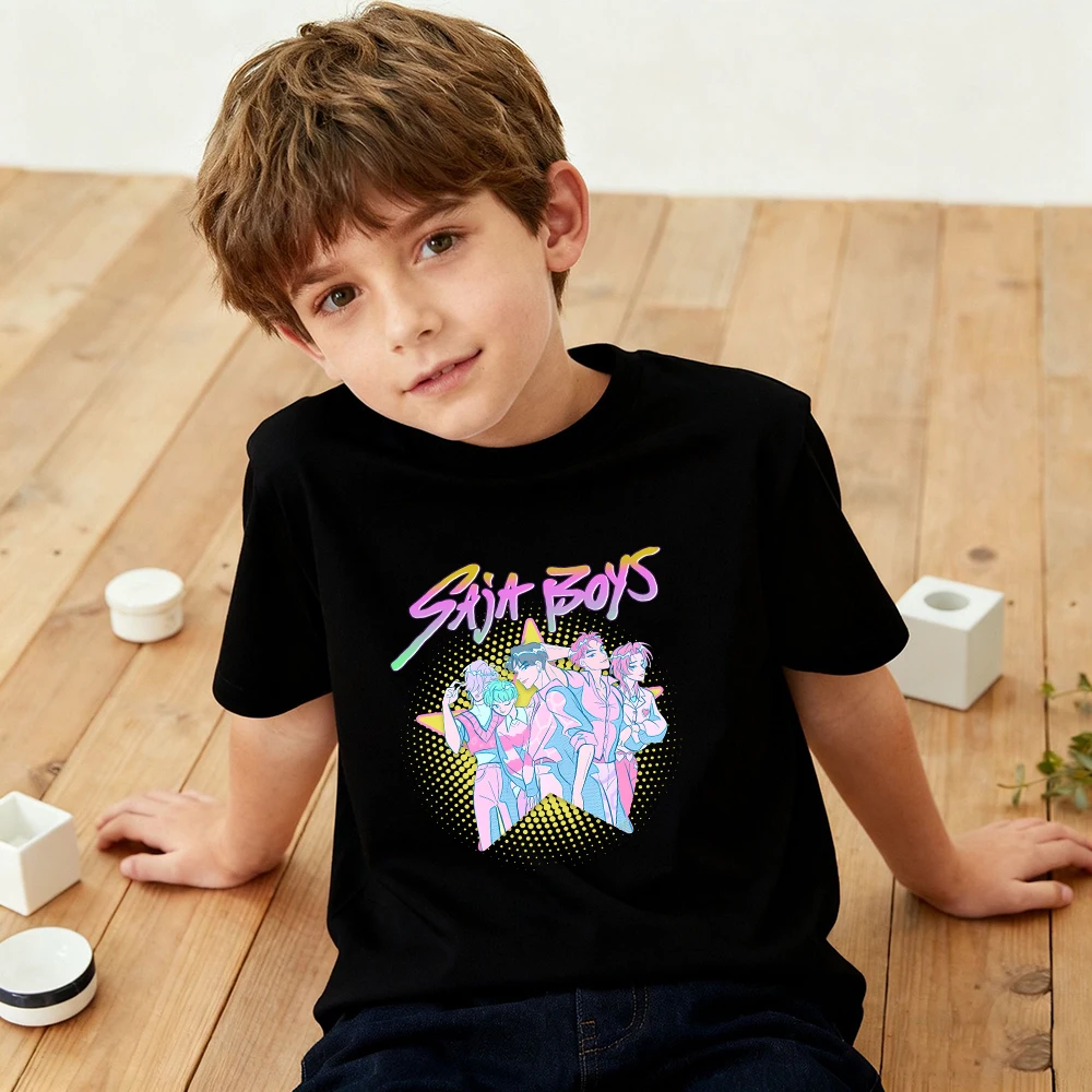 Kaos Anak Laki-laki Kartun Demon Hunters Saja K-pop 2025 Terbaru, Kerah Bulat, Motif Cetak, Fashion Kasual, Atasan Anak, Pakaian Anak