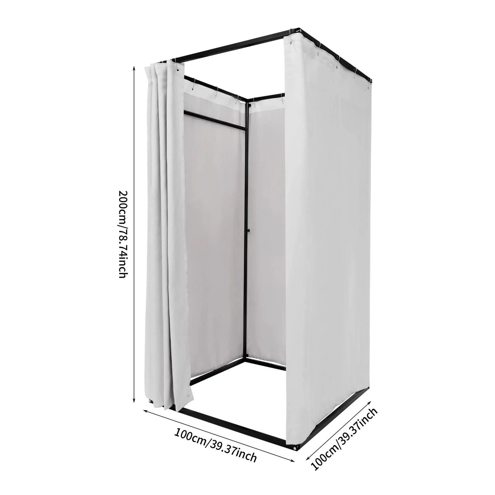 Tragbare Umkleidekabine 1*1*2 m Freistehend Hohe Tragfähigkeit Ankleidezimmer für Bekleidungsgeschäfte Grau/Schwarz – Detail 11