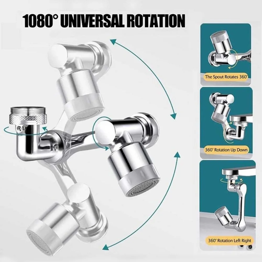 1080° Rotatable Extension Faucet Sprayer Head Universal Bathroom Tap Extend Adapter Aerator 2 Spray Modes