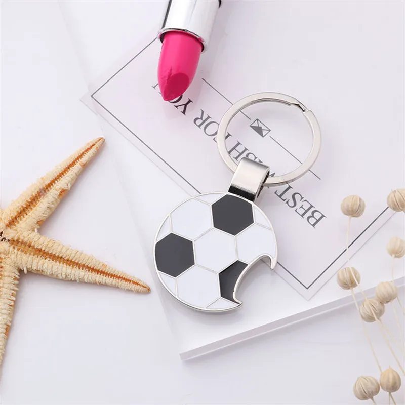 100pcs Football Fans Souvenir Soccer Bottle Opener Football Soccer Keychains Keyring Key Holder Sports Gift Ornament Ring