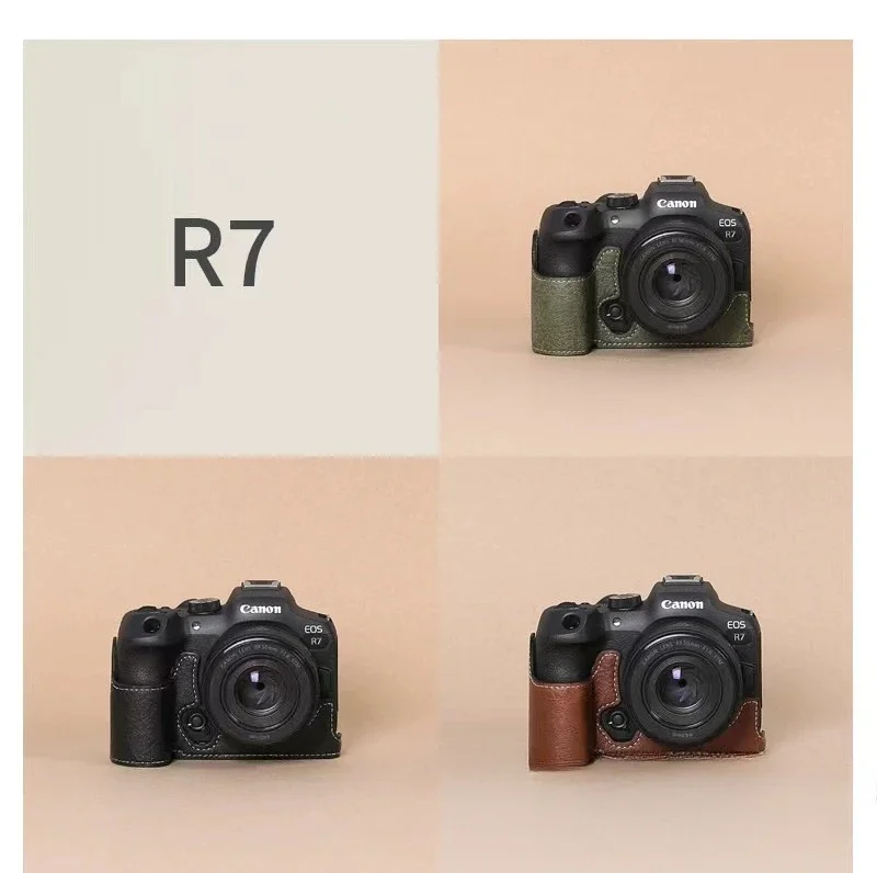 

For Canon EOS R7 leather case base r7 special protective case portable half set retro camera bag