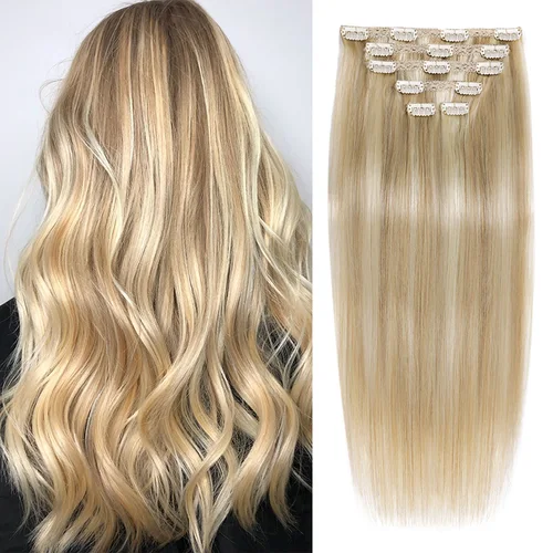 Extensiones de cabello con Clip BHF, postizo liso de cabello humano, extensiones de cabello Natural de 70g, Clip de cabeza completa en Clip de cabello Natural
