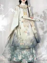 Original Cloud Shoulder Ming Dynasty Han Dress Suit Standing Neck Oblique Front Shirt Gradient Heavy Industry Embroidery Hanfu
