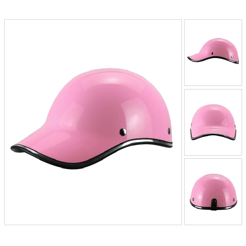 Capacete de rosto aberto para motocicleta, boné de beisebol rosa de plástico durável, meio capacete feminino, e-bike, retrô, bicicleta, scooter elétrica, chapéu de segurança