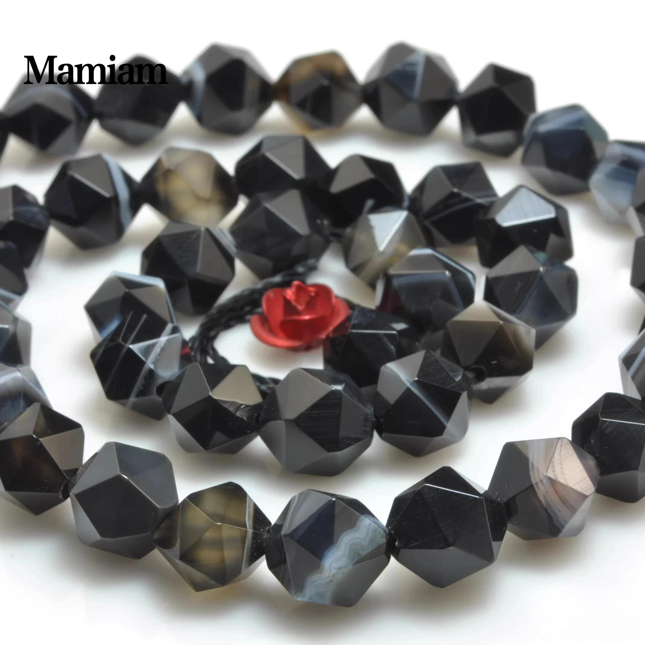 Mamiam Natural A Black Stripe Onyx Eye Agate Diamond Faceted Round Beads Stone Diy Bracelet Necklace Jewelry Making Design