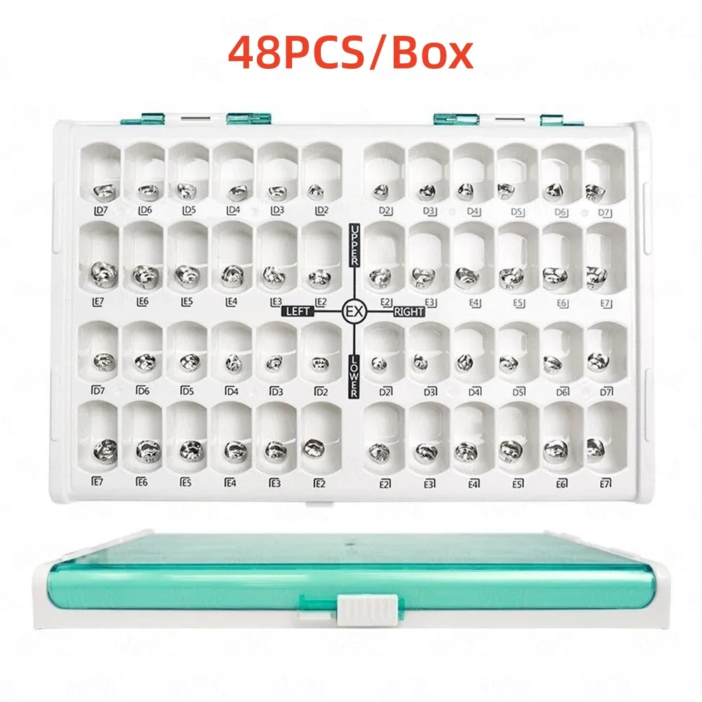 Dental Temporary Crowns Stainless Steel Pedo Molar Crown Refill Kit 48 Position For Kids 1st 2nd Preformed Orthodontic Tool