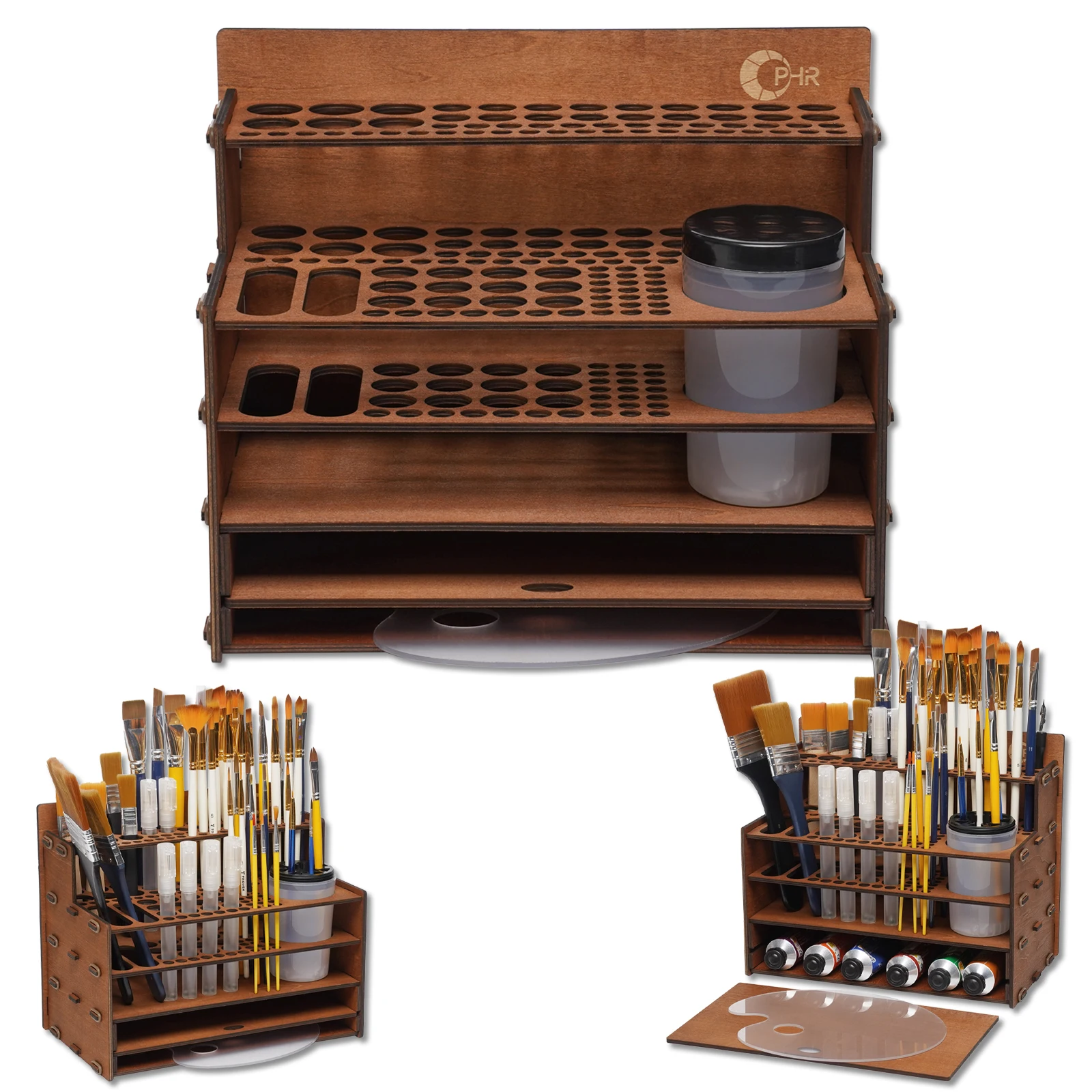 

Органайзер для кистей OPHIR 3-в-1 из дерева, подставка на 101 отверстие с емкостью для мытья и палитрой для хранения кистей художника и косметических кистей OP-MG070UP