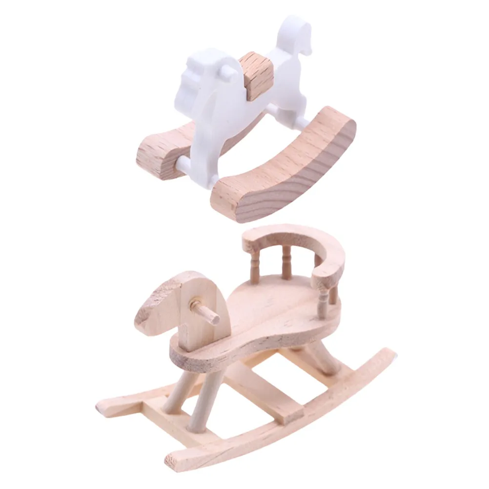 

2Pcs Unfinished Wooden Rocking Horse Miniature for Dollhouse Nursery DIY Craft Painting Decoration Farmhouse Living Room Scene