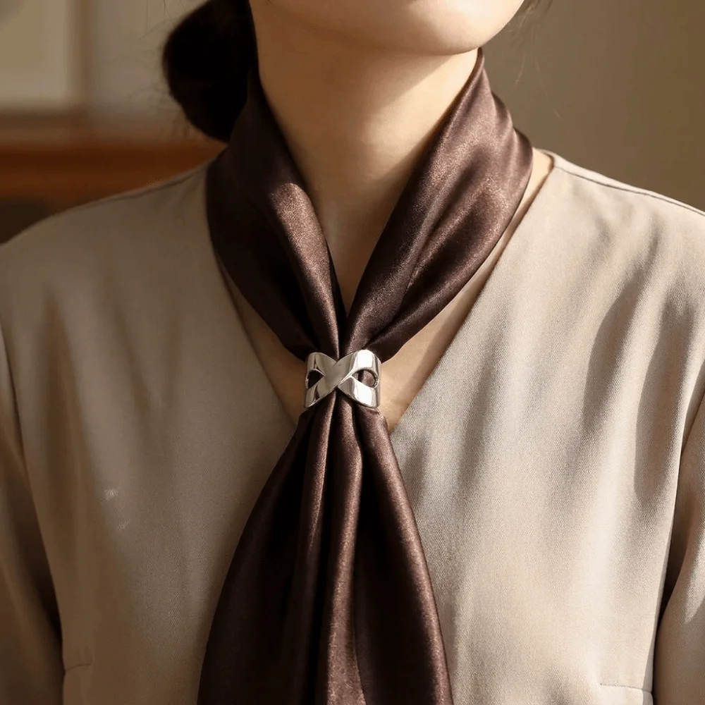 Alloy Bow Scarf Buckle Multifunctional Smooth Irregular Clothes Corner Clip Minimalist Hollow Irregular Shawl Clasp