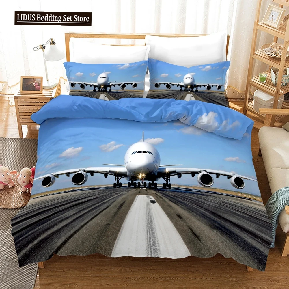 

Aircraft Duvet Cover Flying Plane Bedding Set For Boys Girl Polyester Airplane Print Comforter Cover Double Queen King Size