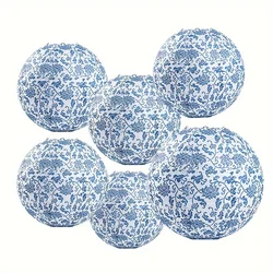6X Chinese Blue Porcelain Lantern Set - Festive Decor for Parties, Weddings & Birthdays, No Electricity Needed BW