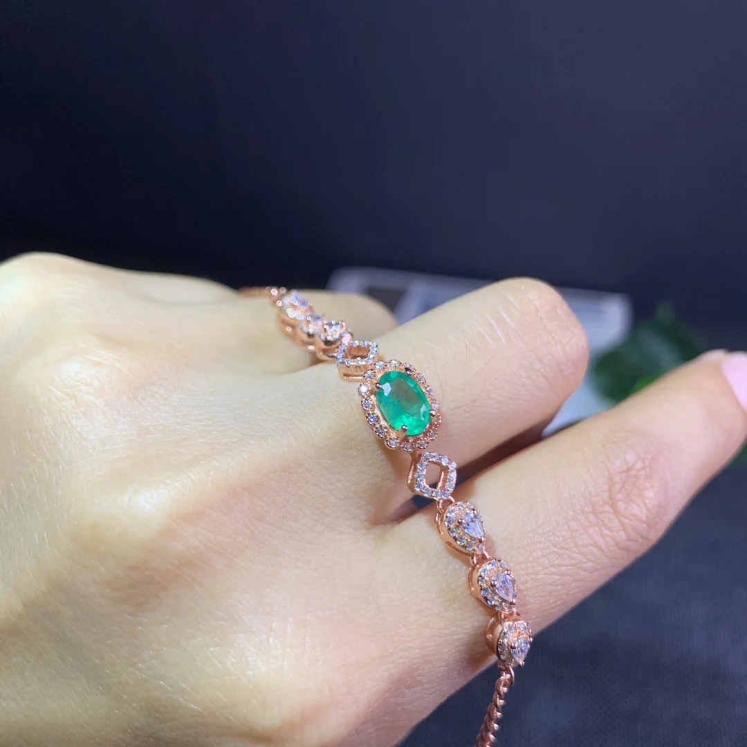 Women's 925 Silver Emerald natural Gem bracelet luxury women's jewelry Women's free shipping Christmas women's bracelet boutique