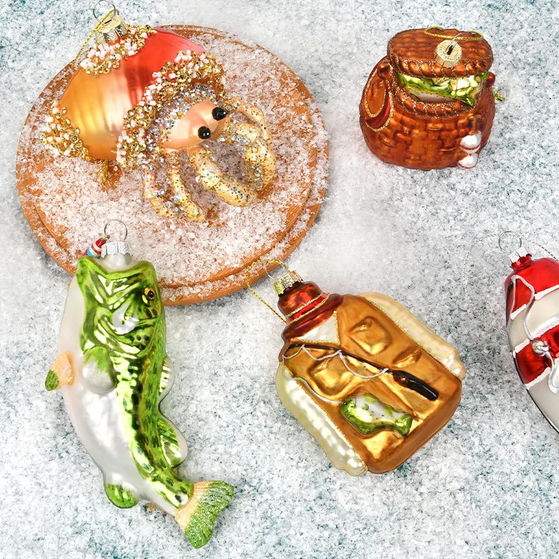 

Christmas Decorations Glass Painted Fishing Series Creative Hanging Decor Christmas Tree Dress Up Home Scene Arrangement Hanging