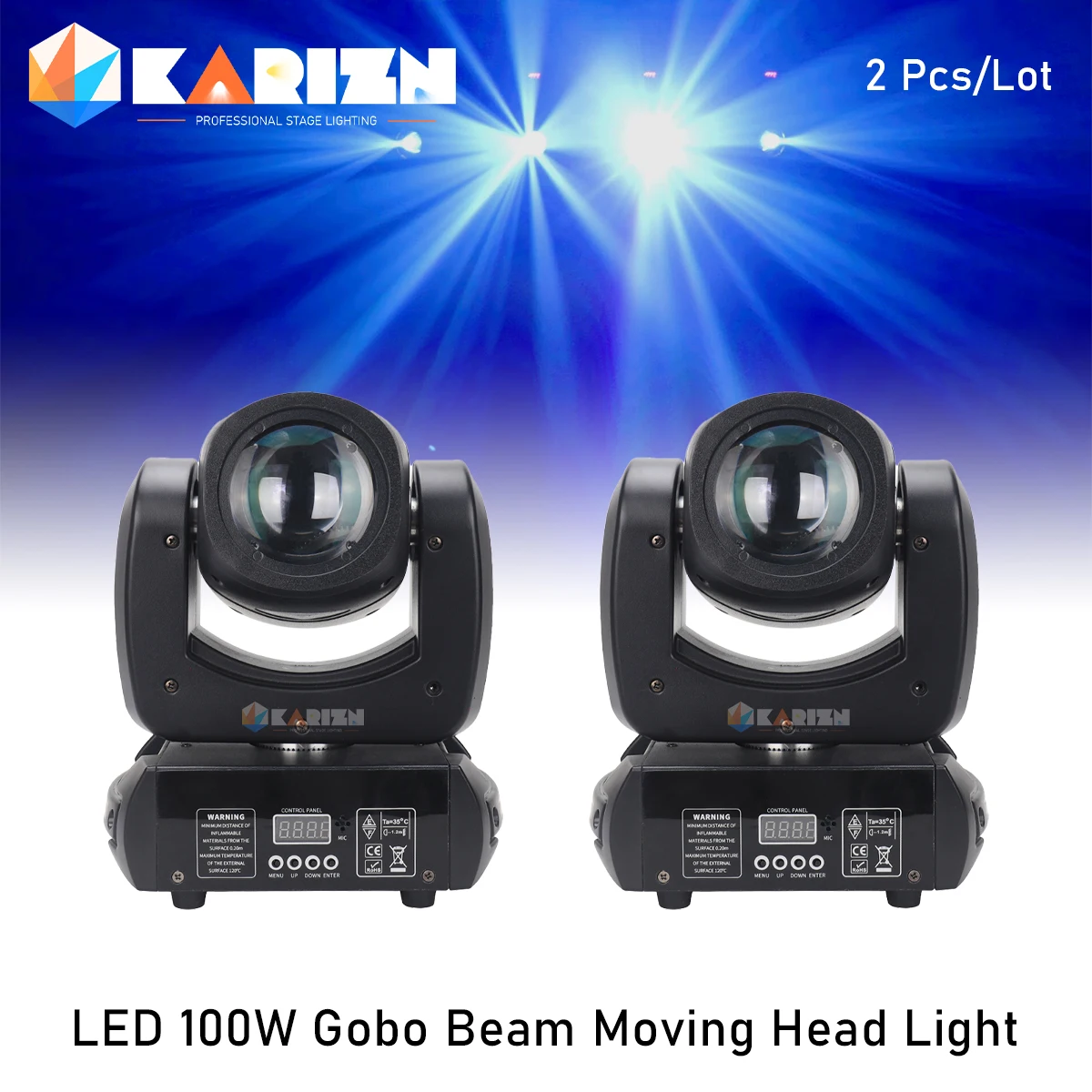 Luz Beam Gobo para escenario, foco LED de 18 prismas, 2 piezas, 100W, sin impuestos