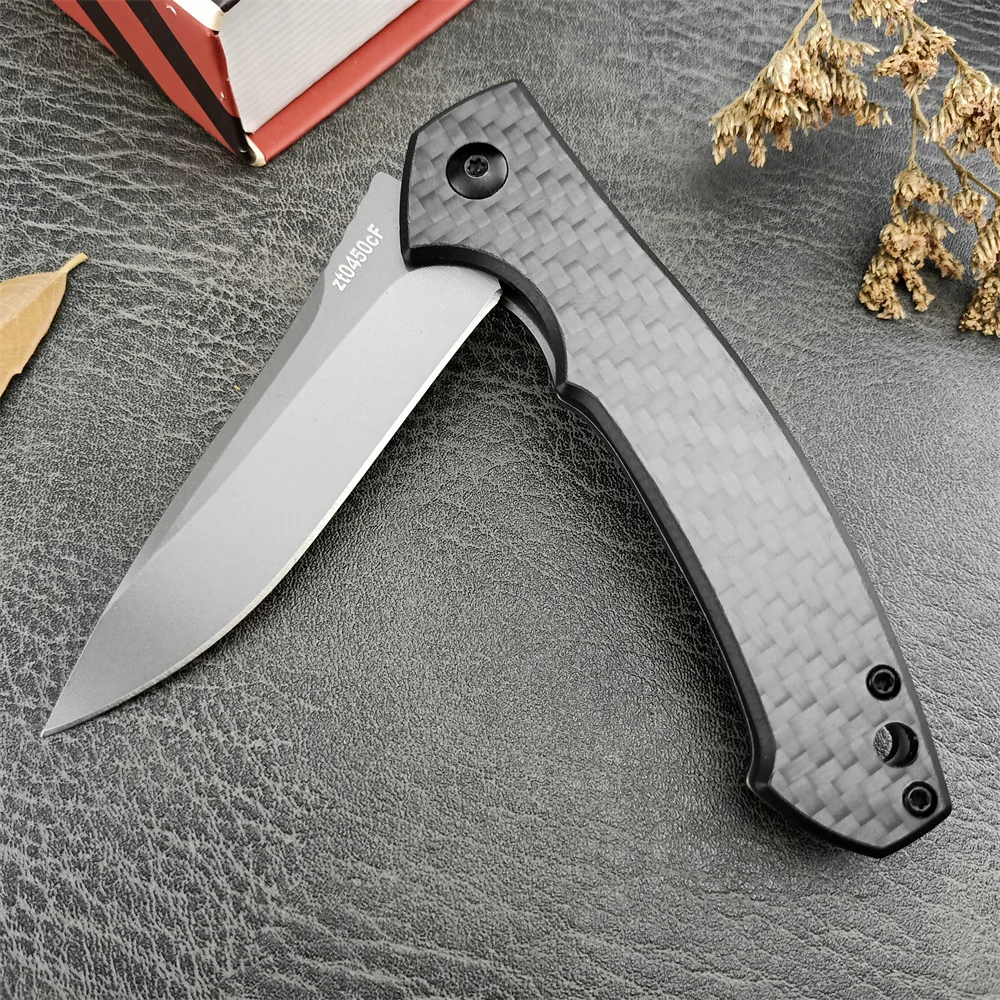 ZT 0450 Flipper Assisted Folding Pocket Knife 440C Satin Blade, Carbon Fiber Handles Outdoor Tactical Knives Hunting EDC Tool