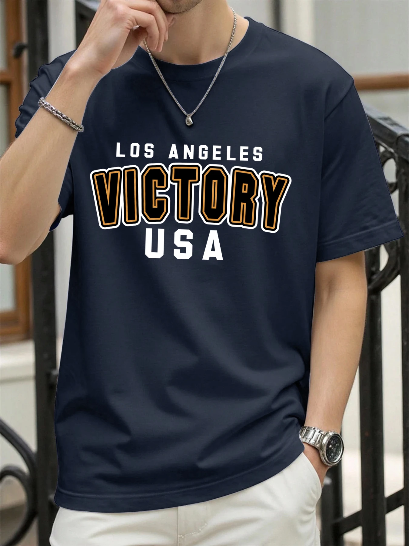 Victory Usa Los Angeles Print Herren T-Shirts Baumwolle All-Match T-Shirt Bequeme Crewneck Tops Lose Unisex Sommerkleidung