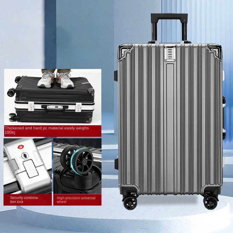 New Suitcase Aluminum Frame Rolling Luggage Durable USB Charging Men and Women Travel Bags Boarding Trolley Case Zipper Trunk