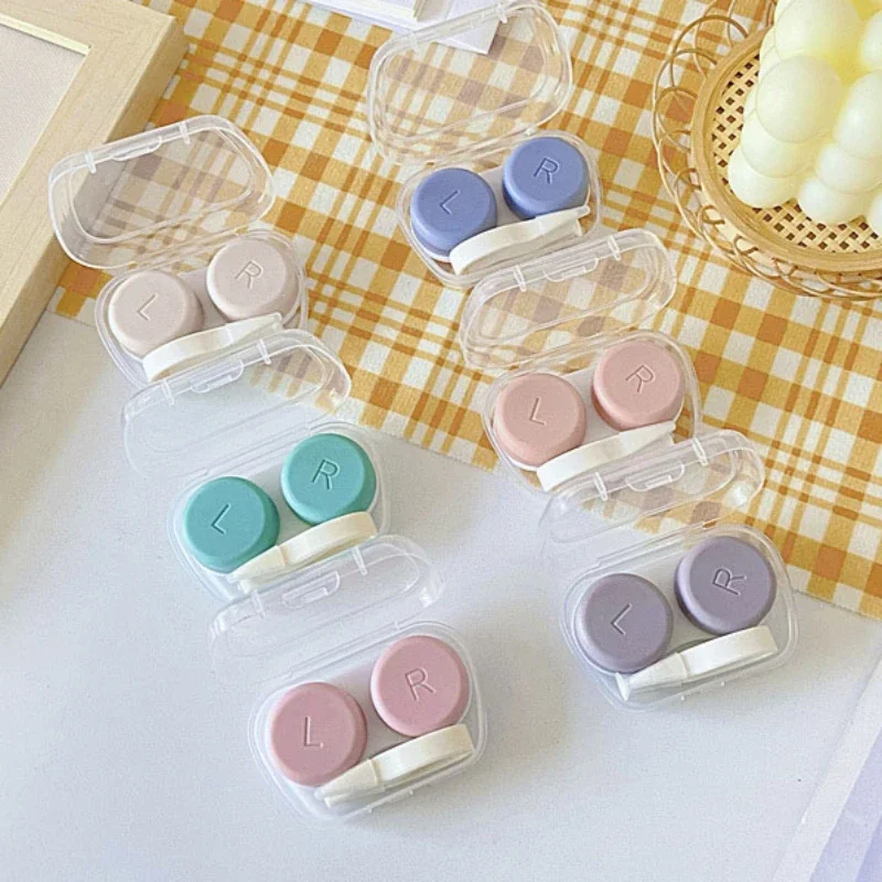 1Pc Colorful Transparent Contact Lenses Case for Women Contact Len Box Container with Tweezers Contact Lenses Cases Random Color