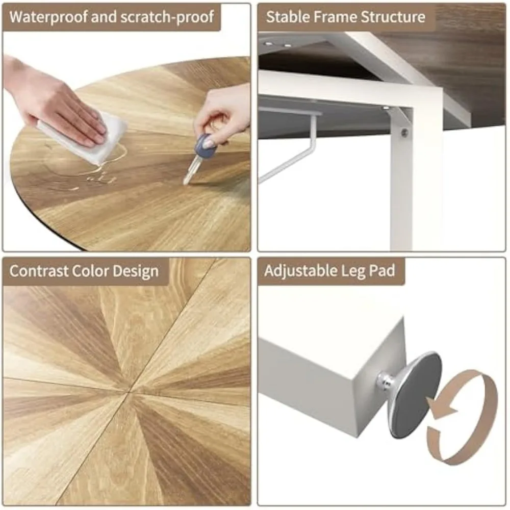 47 Inch Round Dining Table Set, Modern Wood Dining Table with Double Storage Rack, 2 Person Dining Table and Chair Set for Kitc