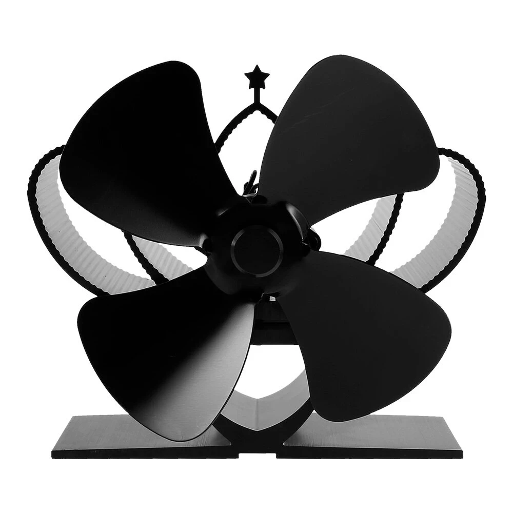 4 Blades Fireplace Fan Stove Fan Heated Fan Heat Powered Eco Fan - Black