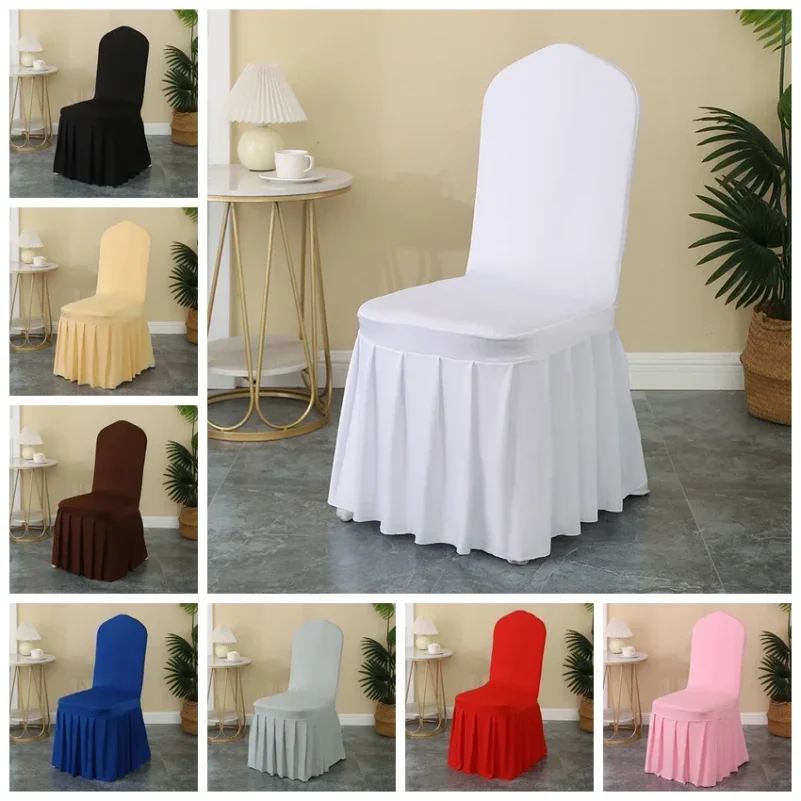 Elastic Spandex Chair Cover with Ruffle Skirt Solid Pleated Stretch Dining Chair Slipcover for Wedding Banquet Hotel Birthday Pa