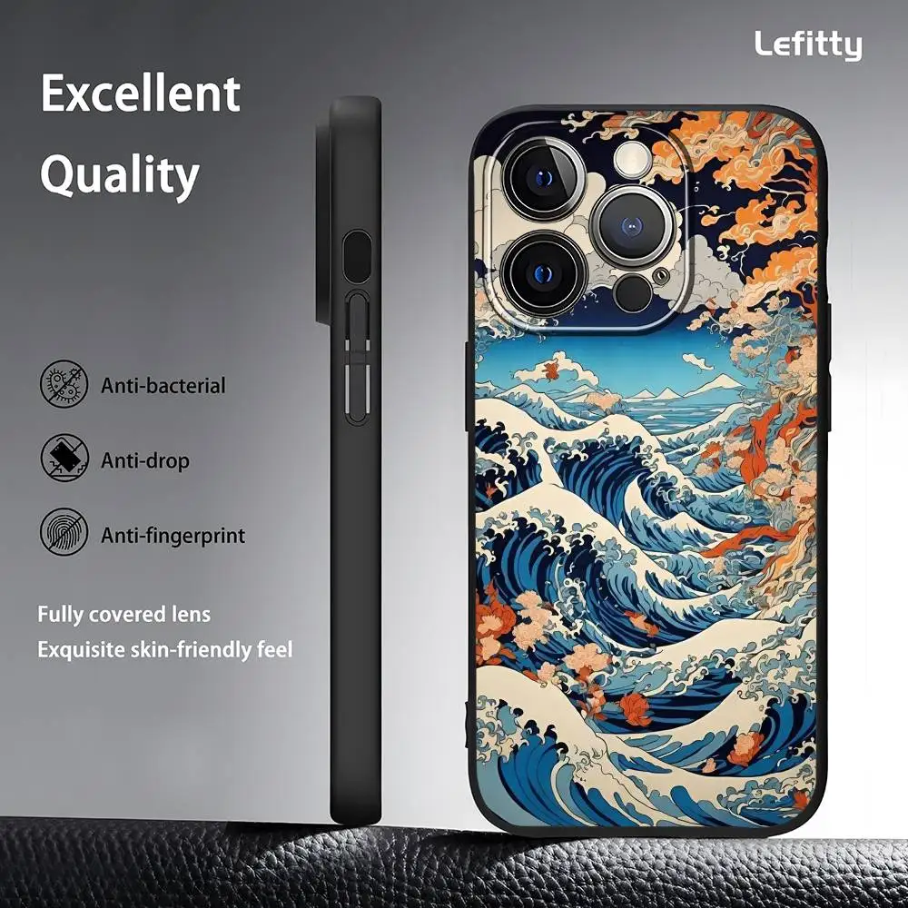 Classic Great Wave Kanagawa Phone Case For iPhone 16 15 14 13 Pro Max Plus Mini Frosted Soft Shell Funda Shockproof Cases