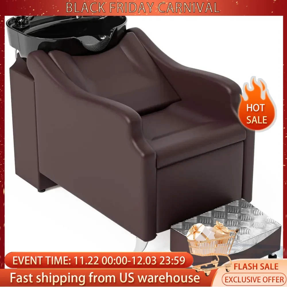 Salon Shampoo Bowl Chair Hair Wash with Deep Ceramic Sink, Backwash Barber Chair Shampoo Unit for Beauty Spa Barbershop Massage