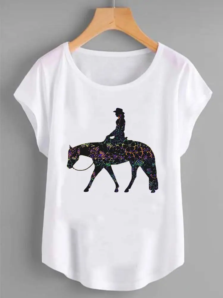 Fashion Shirt Female Horse New 90s Cute Graphic T Top Women Print Summer T-shirts Clothing Short Sleeve Cartoon Tee T-Shirt