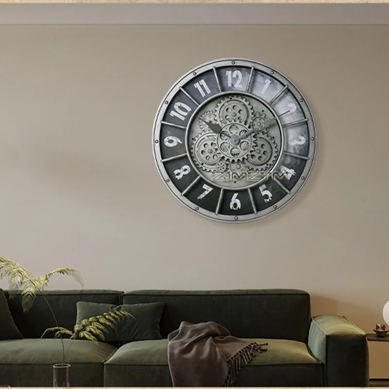 Vintage Industrial Gear Wall Clock 18 Inch Large Silent Non‑Ticking Metal Decor Clock for Home Bar Loft Living Room