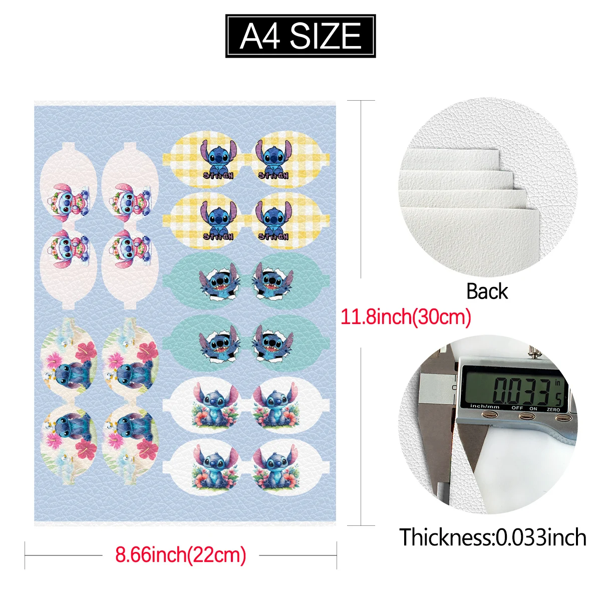 22*30cm Disney Cartoon Stitch & Lilo Pattern Bow Shape A4 Synthetic Faux Cross Leather Sheet Texture Bow Making Supplies