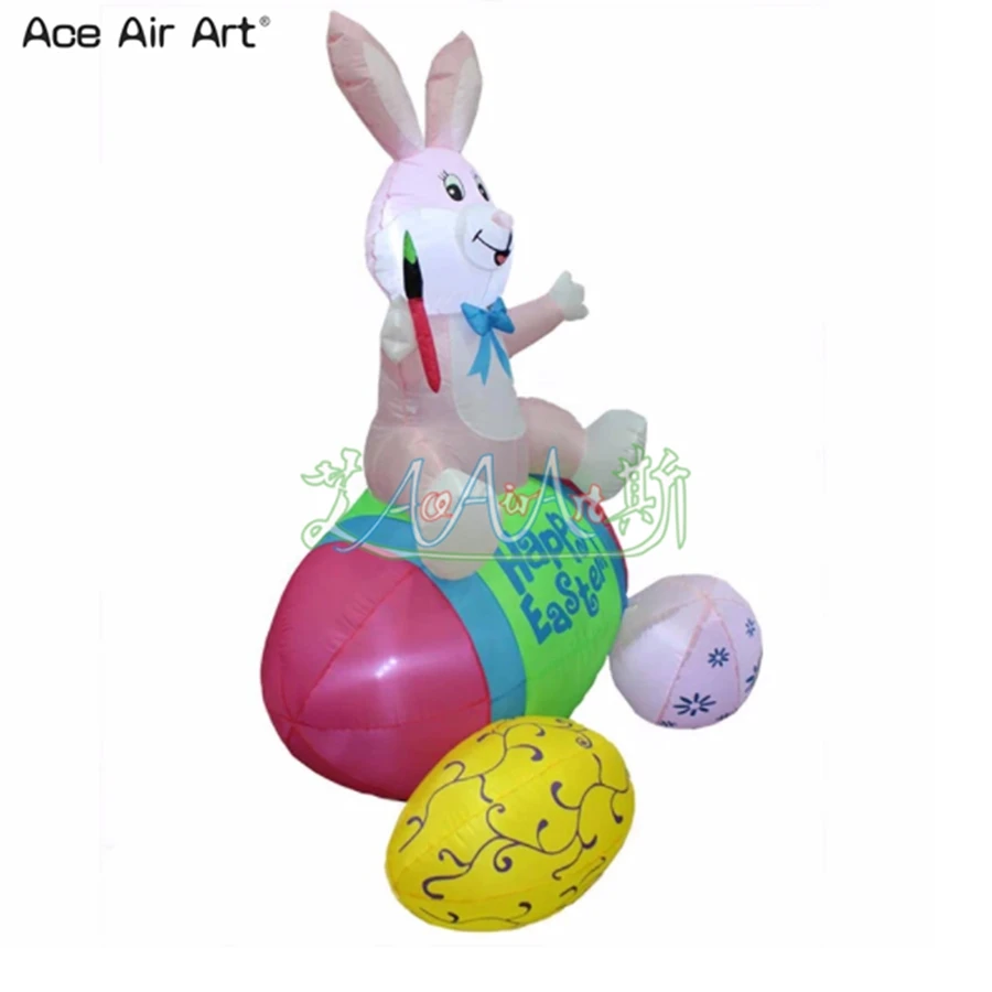 Festival Mascot Inflatable Easter Bunny Sitting On Egg For Courtyard Decoration or Mall Advertising Made In China