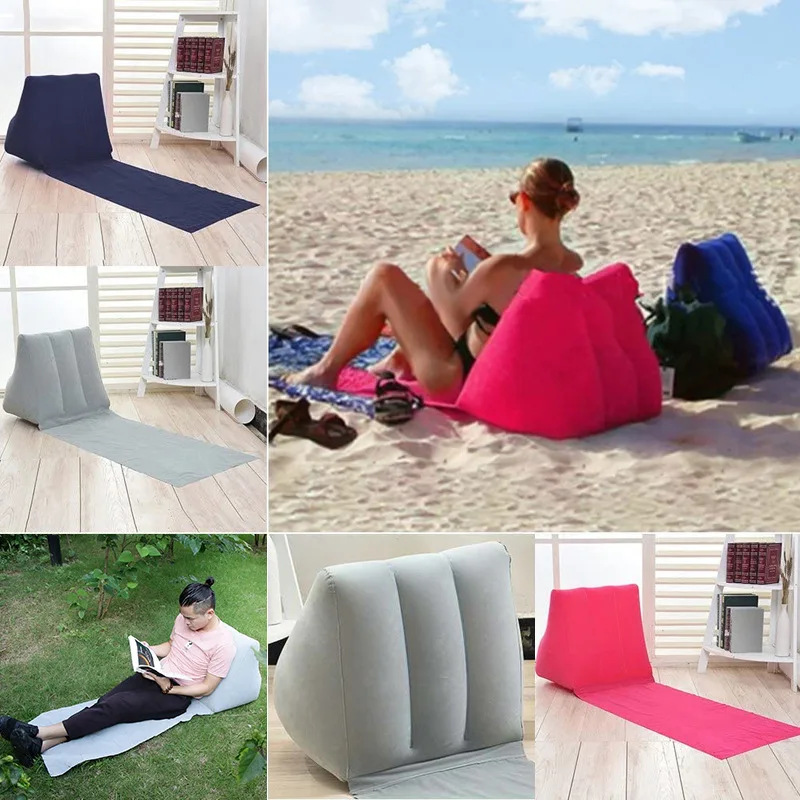 PVC Inflatable Beach Mat Outdoor Beach Triangle Cushion Foldable Portable Moisture Proof With Pillow Flocked Single Cushion