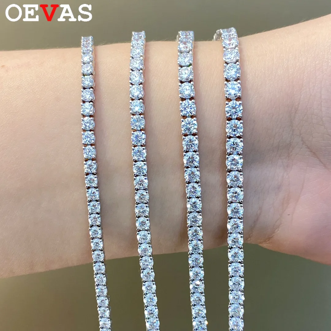 

OEVAS 2.5/3/4/5mm Full Moissanite Tennis Bracelet 925 Silver Plated 18k Gold for Women Man Wedding Sparkling Party Fine Jewelry