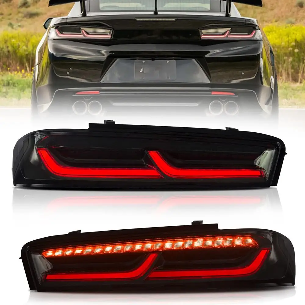 

Комплект задних фонарей для Chevrolet Camaro 6-го поколения (LS, LT, RS, SS, ZL1) 2016-2018 гг., Plug-and-play, с красным сигналом поворота, тонированные