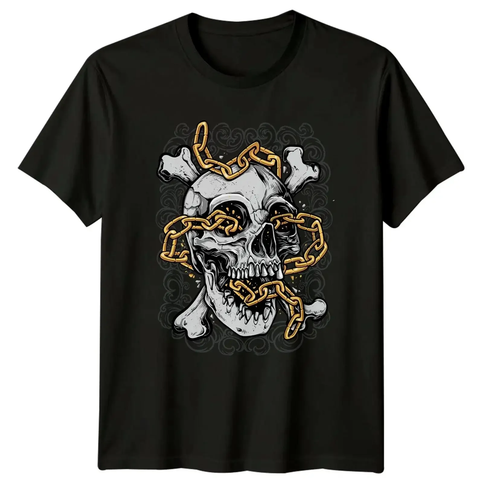 Skull wrapped in gold chains T shirt Art Gothic Grunge Birthday vintage Washed Unisex fashion Slightly graphic Breathable